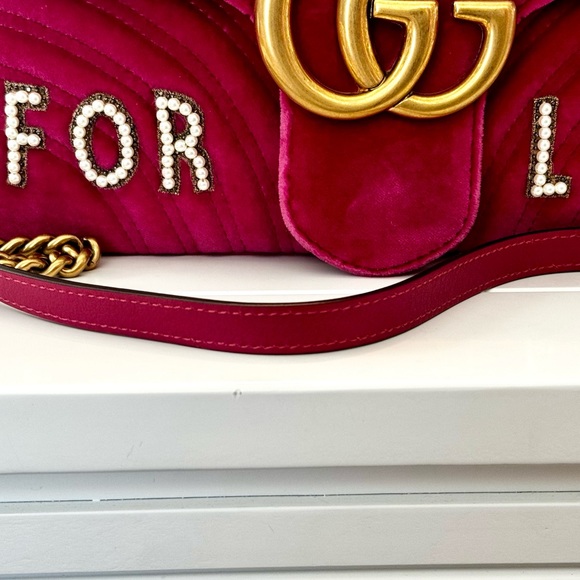 SOLD Pink Velvet Gucci Blind For Love Marmont Bag - Picture 5 of 12